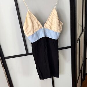 L'AGENCE Cream and Light Blue Dress